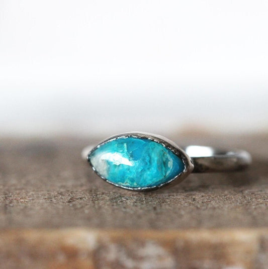 Chrysocolla Ring - Bright Blue Crystal - Goddess Stone