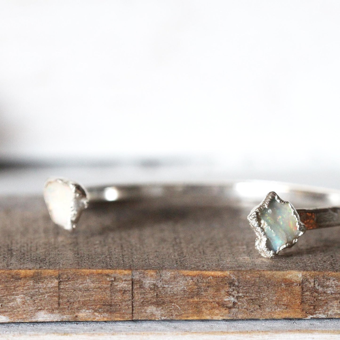 Opal Bracelet - Open Copper Cuff - Ethiopian Opal - Double Stone Bracelet