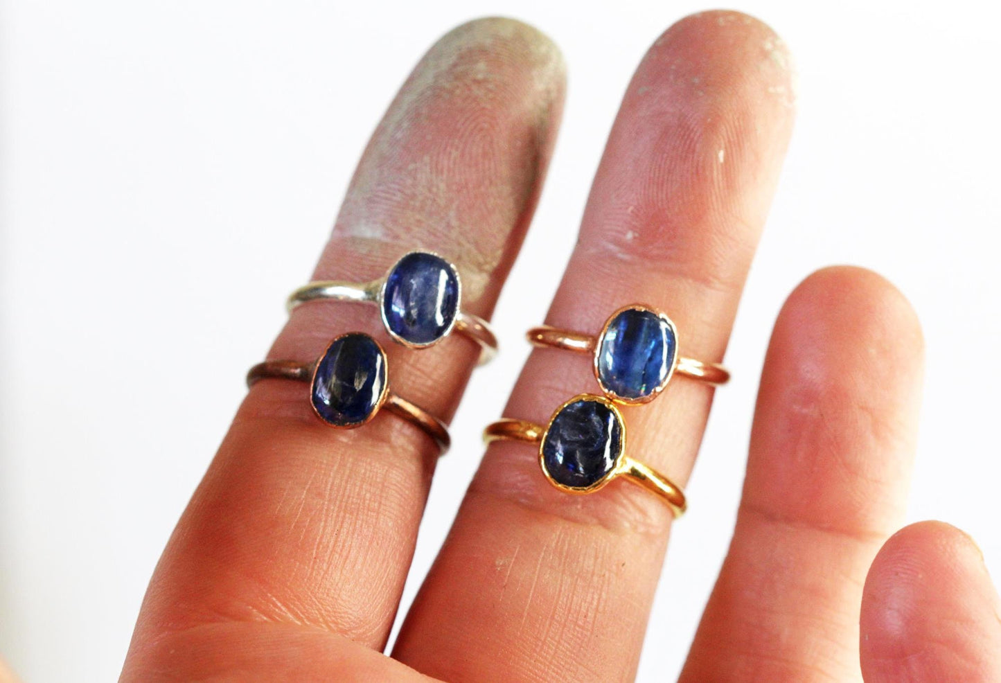 Polished Kyanite Ring - Blue Crystal Jewelry - Electroformed