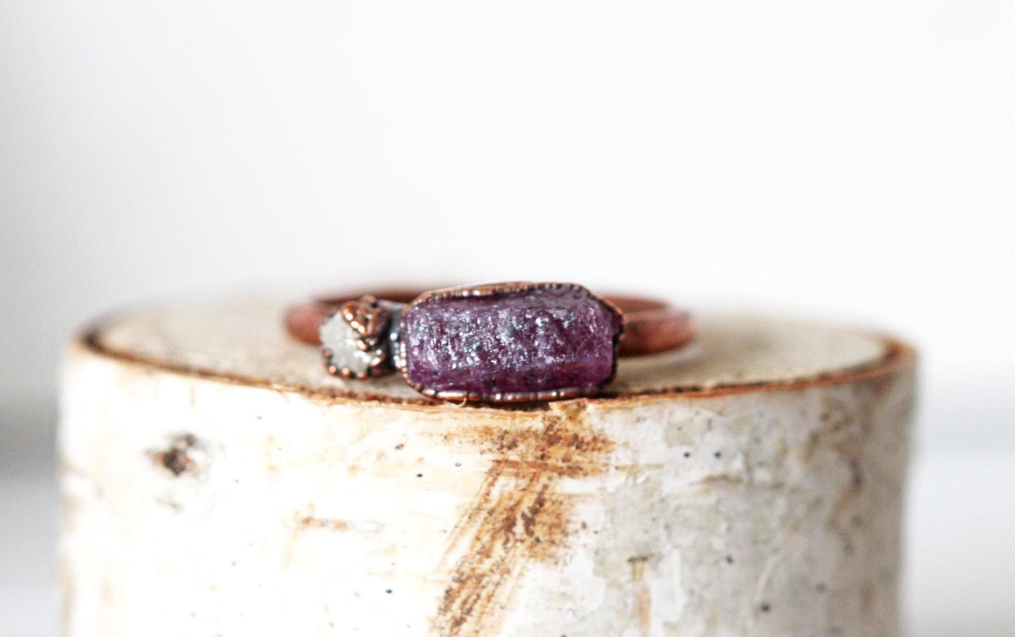 Ruby and Diamond Ring - July Birthstone - Natural Pink Stone