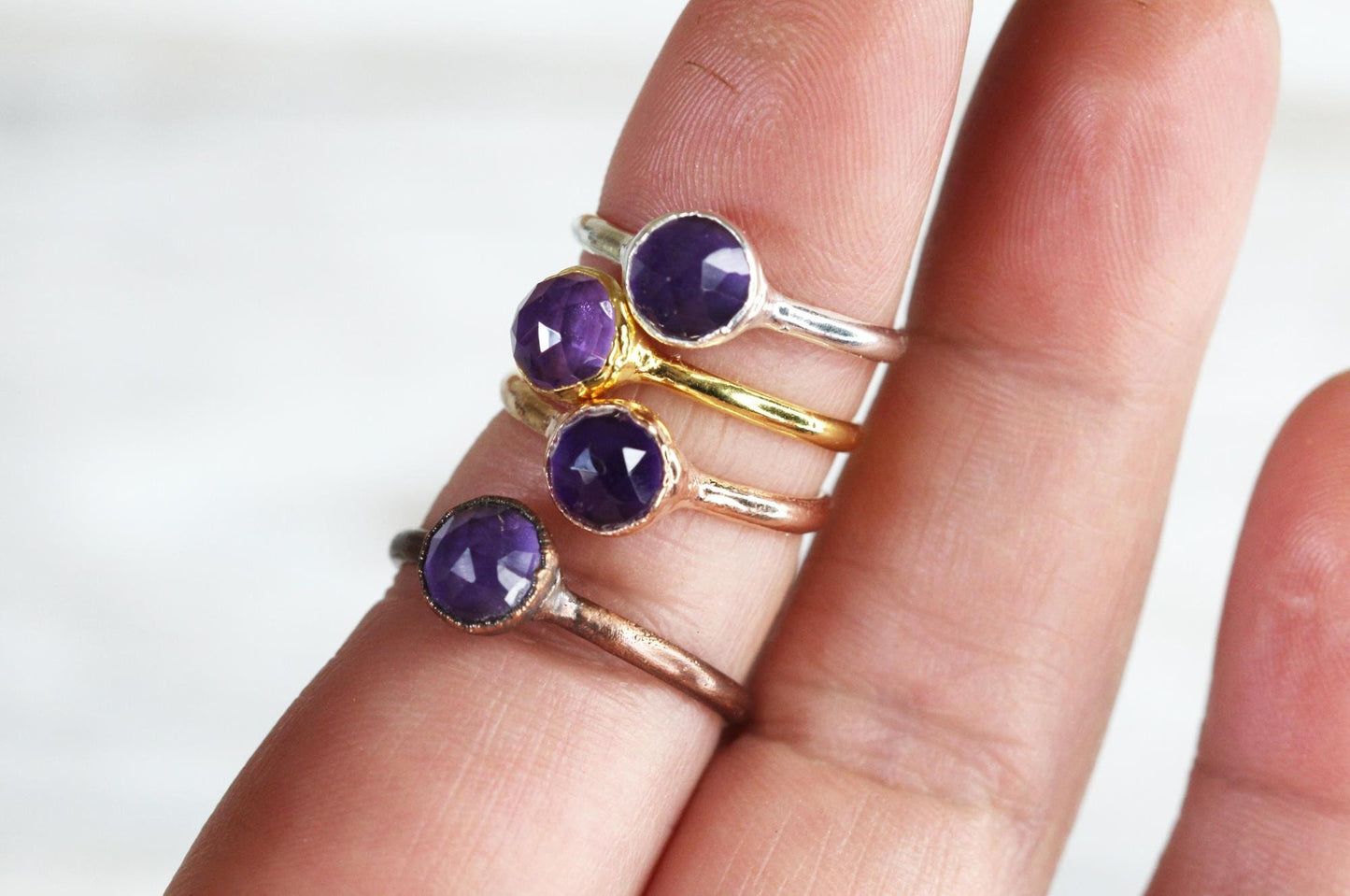 Faceted Amethyst Ring - Round Stone - February Birthstone Jewelry