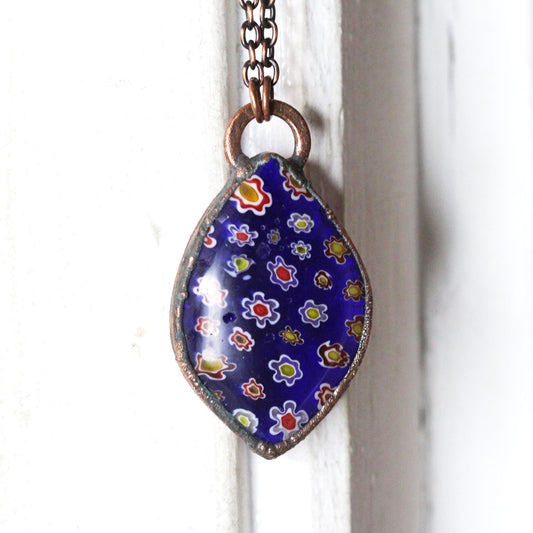 Millefiori Necklace - Italian Glass Pendant - Electroformed