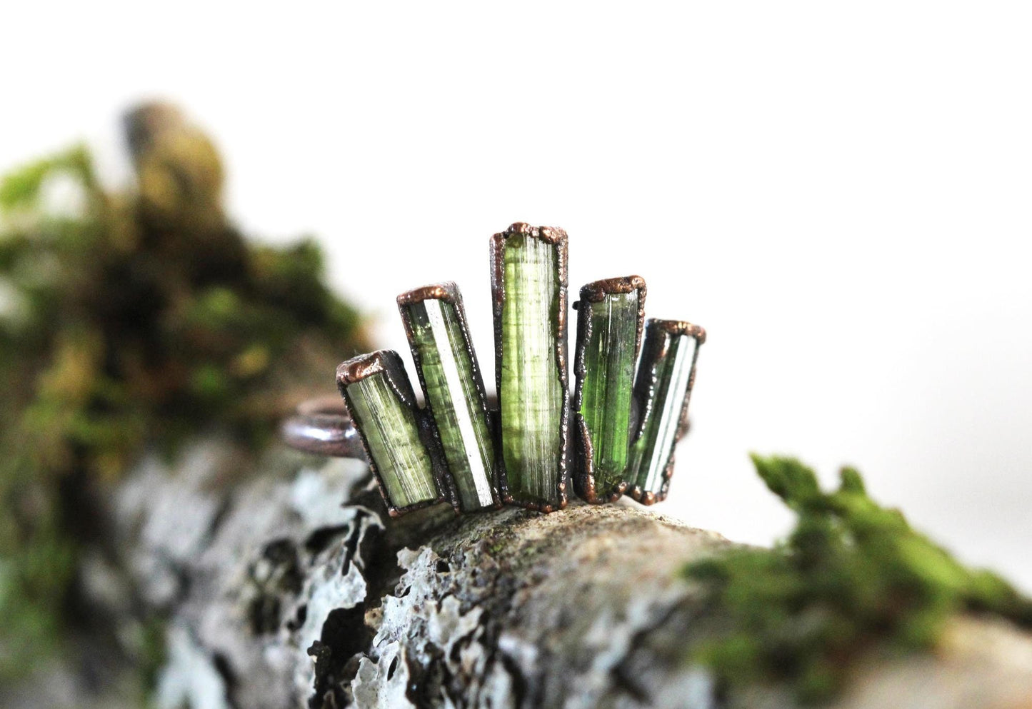Green Tourmaline Ring - Electroformed Jewelry - Cocktail Ring