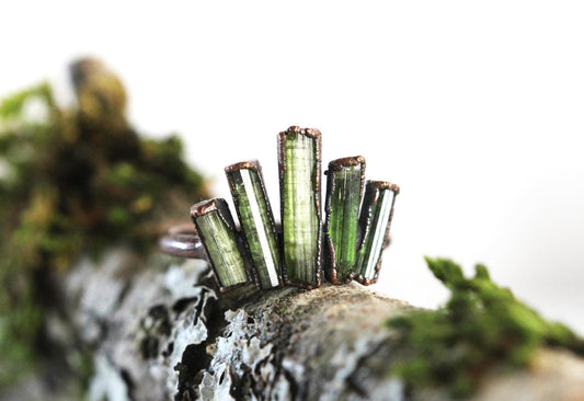 Green Tourmaline Ring - Electroformed Jewelry - Cocktail Ring