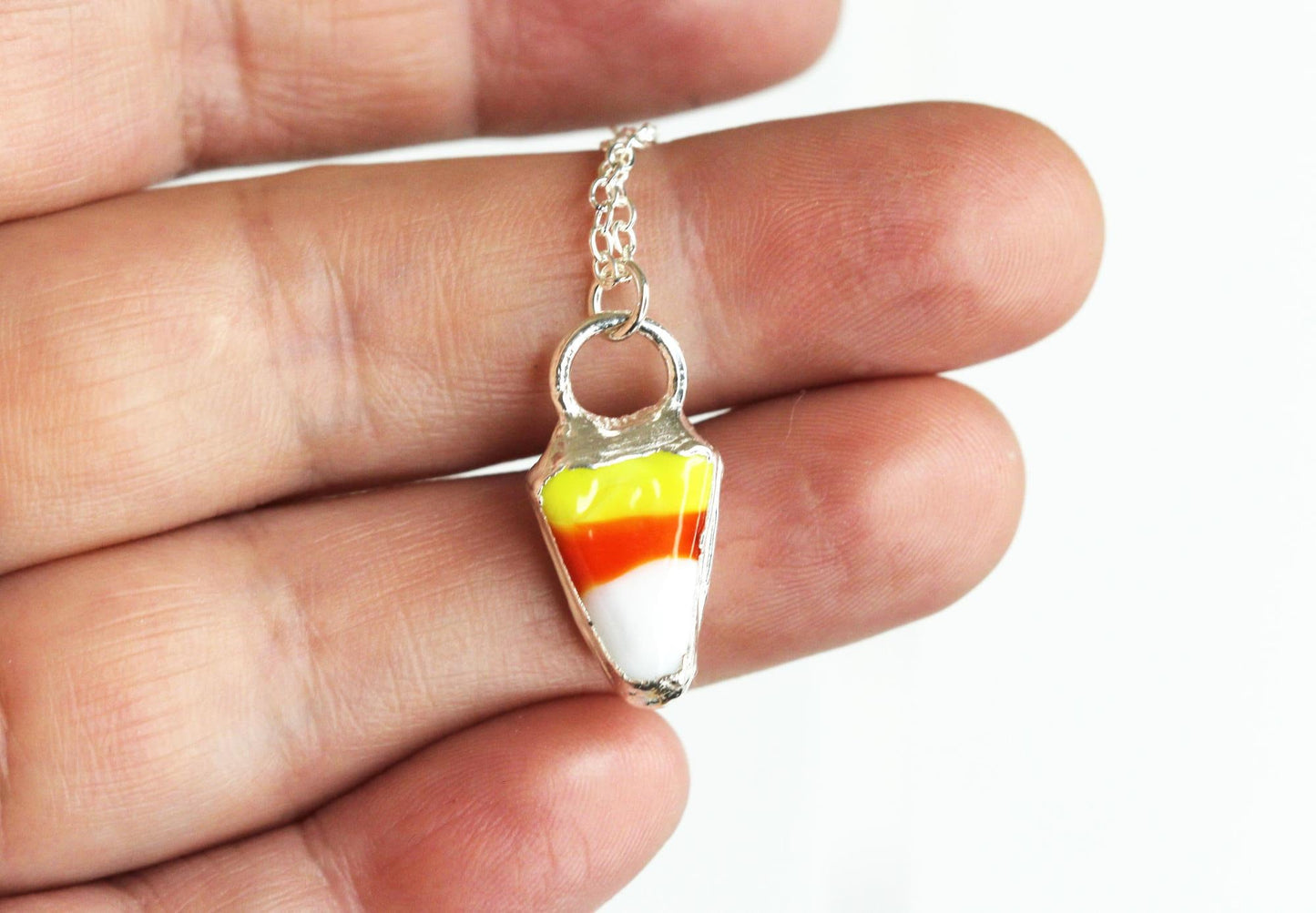 Candy Corn Necklace - Halloween Jewelry - Sterling Silver Pendant