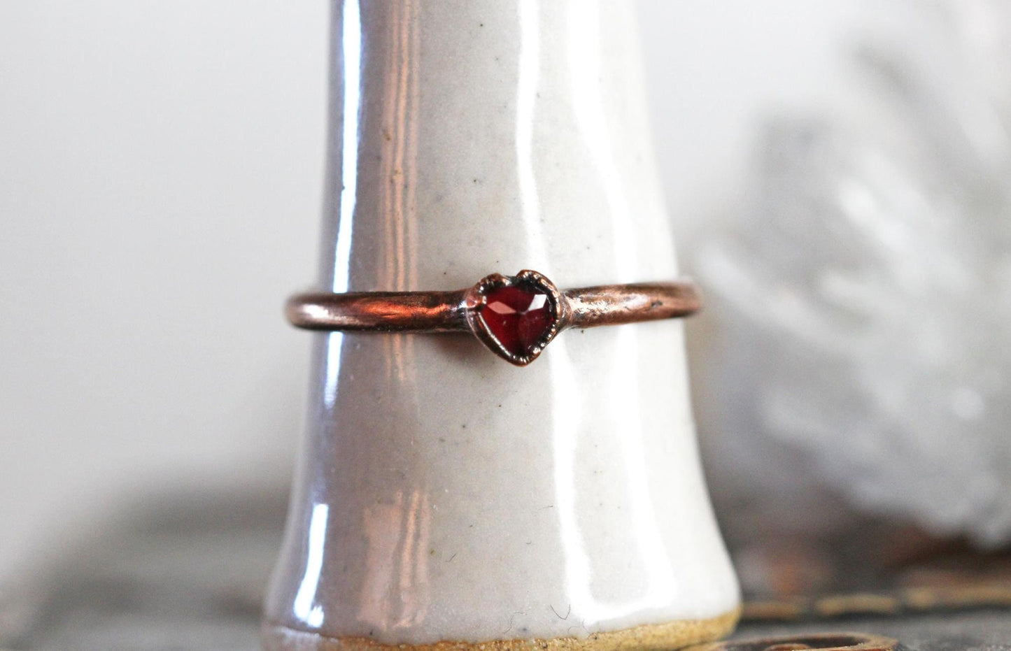 Garnet Heart Ring - Promise Jewelry - Silver Stacking Ring - Romantic Gift for Her