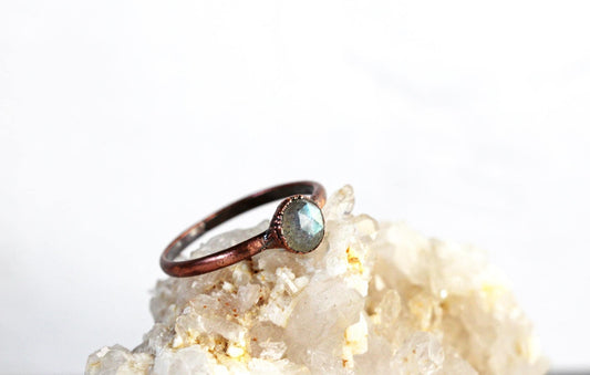 Labradorite Ring - Rose Cut Stone Ring - March Birthstone - Yellow Gold Vermeil