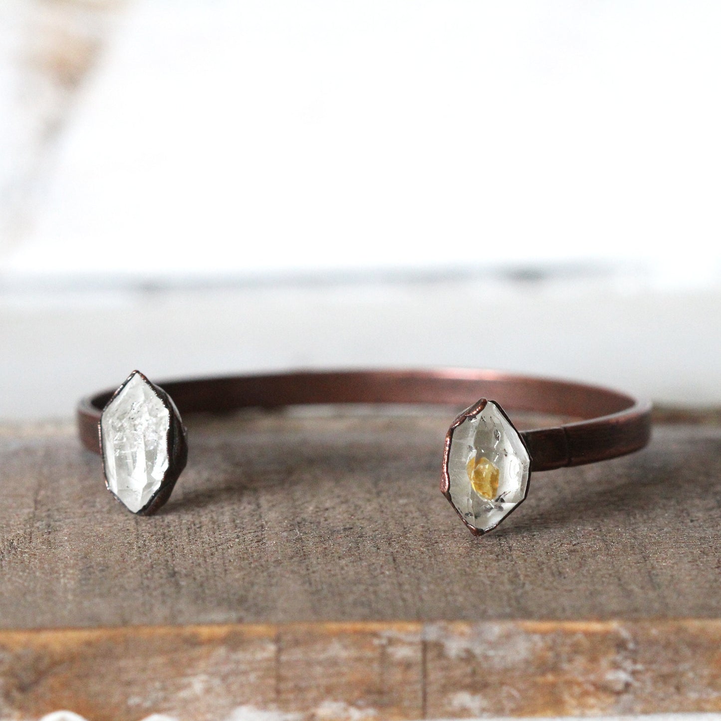 Raw Quartz Bracelet - April Birthstone - Open Silver Cuff - Crystal Bracelet - Double Stone Bracelet