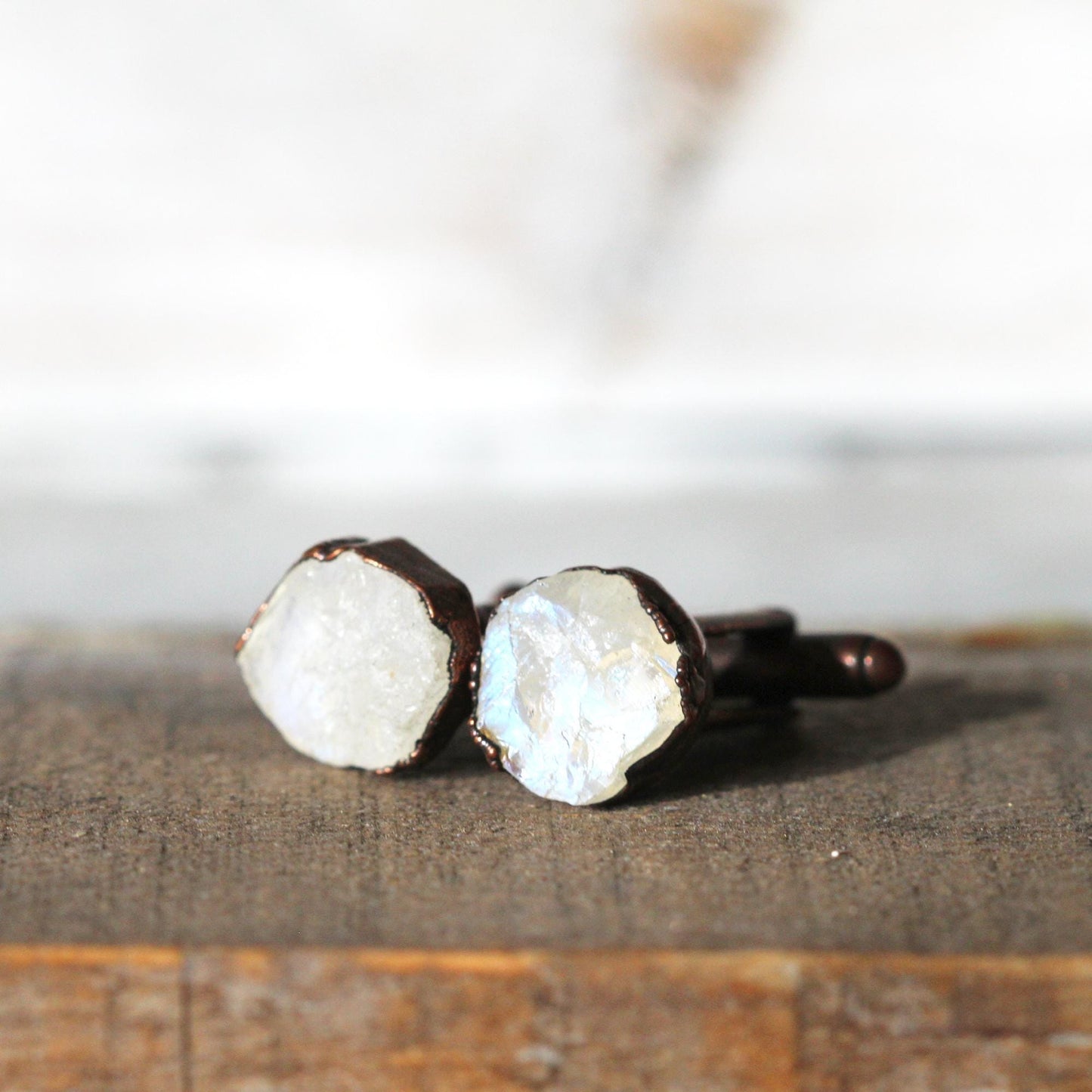 Moonstone Cuff Links - Raw Birthstone Cufflinks - June Birthstone - Graduation Gift - Crystal Cuff Links