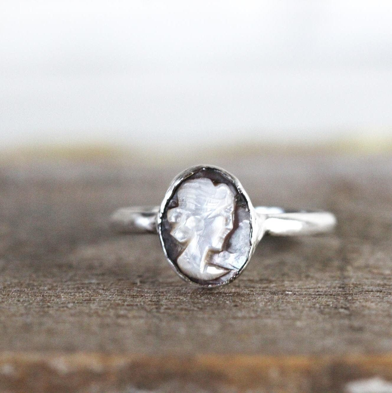 Cameo Ring - Tahitian Black Pearl Ring - Handcarved Ring - Antique Cameo Jewelry