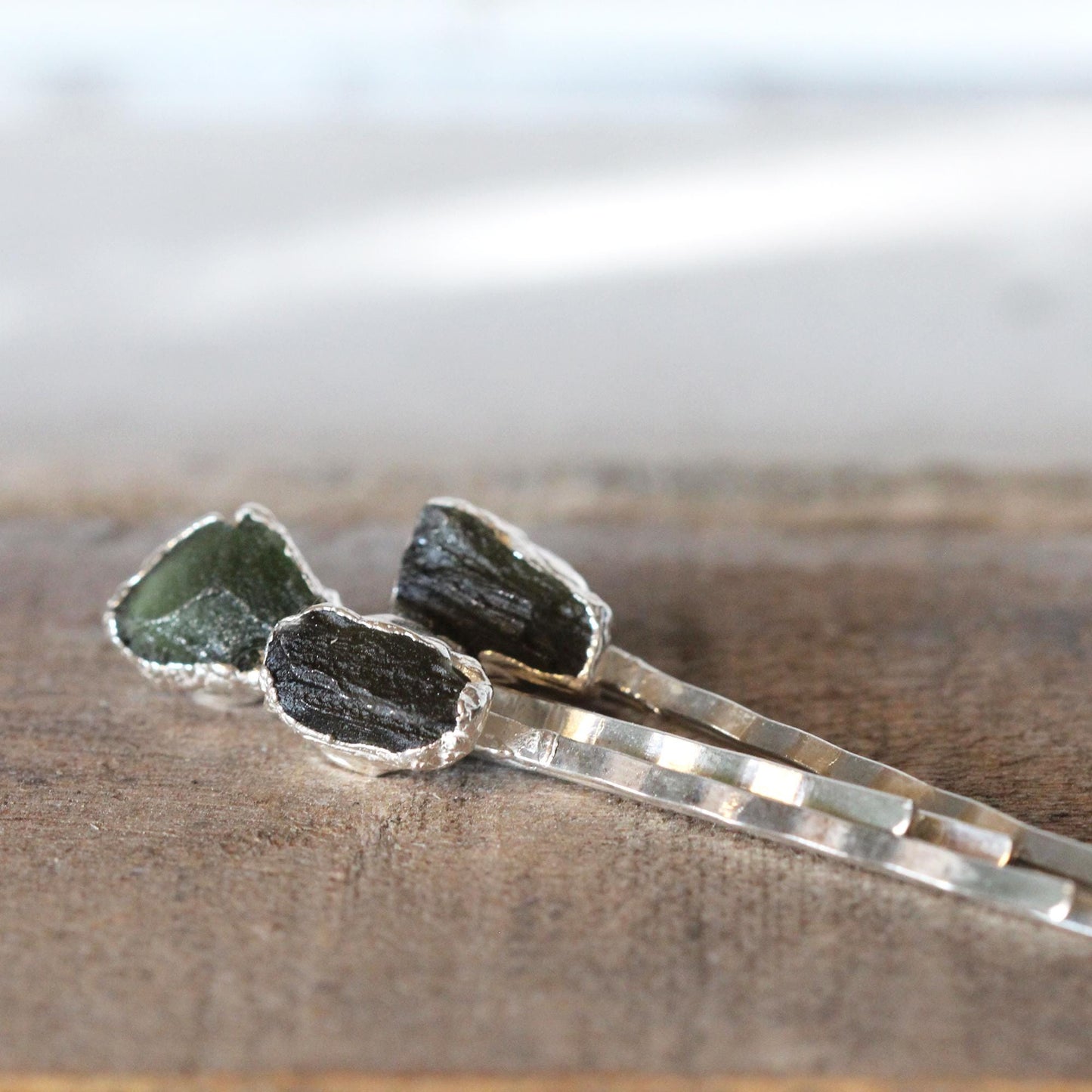 Moldavite Bobby Pin - Stone Hair Jewelry - Green Tektite