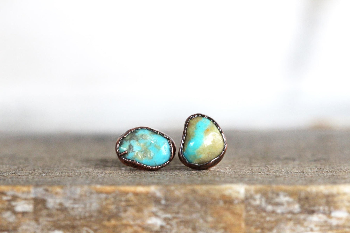Turquoise Earrings - Bright Blue Stone Posts - Sterling Silver Studs - Electroformed Stone