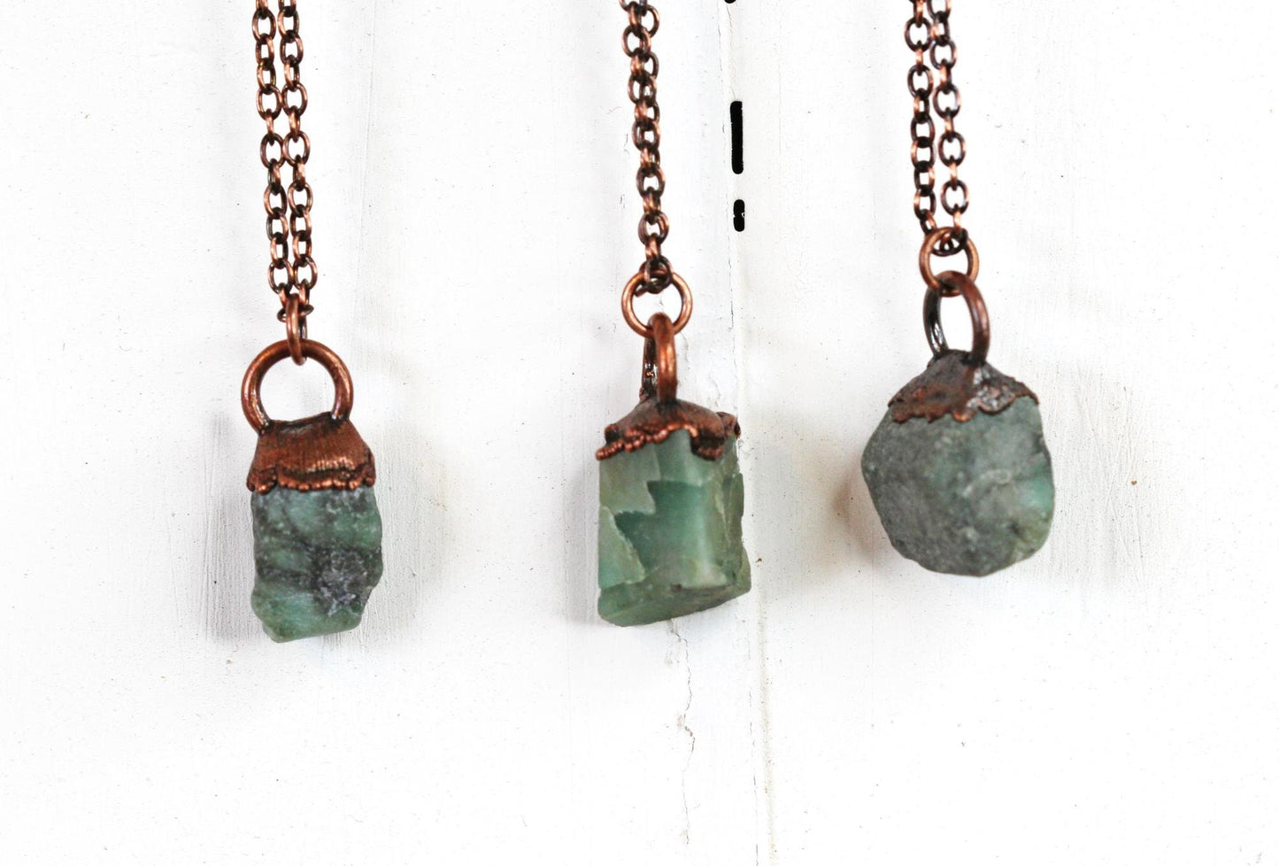Emerald Necklace - Stone Pendant - Electroformed Copper - Electroformed Crystal Jewelry