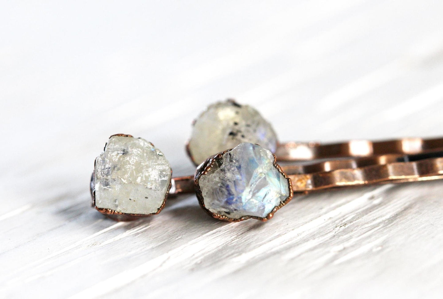 Moonstone Bobby Pin - June Hair Pin - Moonstone Hair Jewelry - Bridal Hair Accessory - Copper Hair Pin