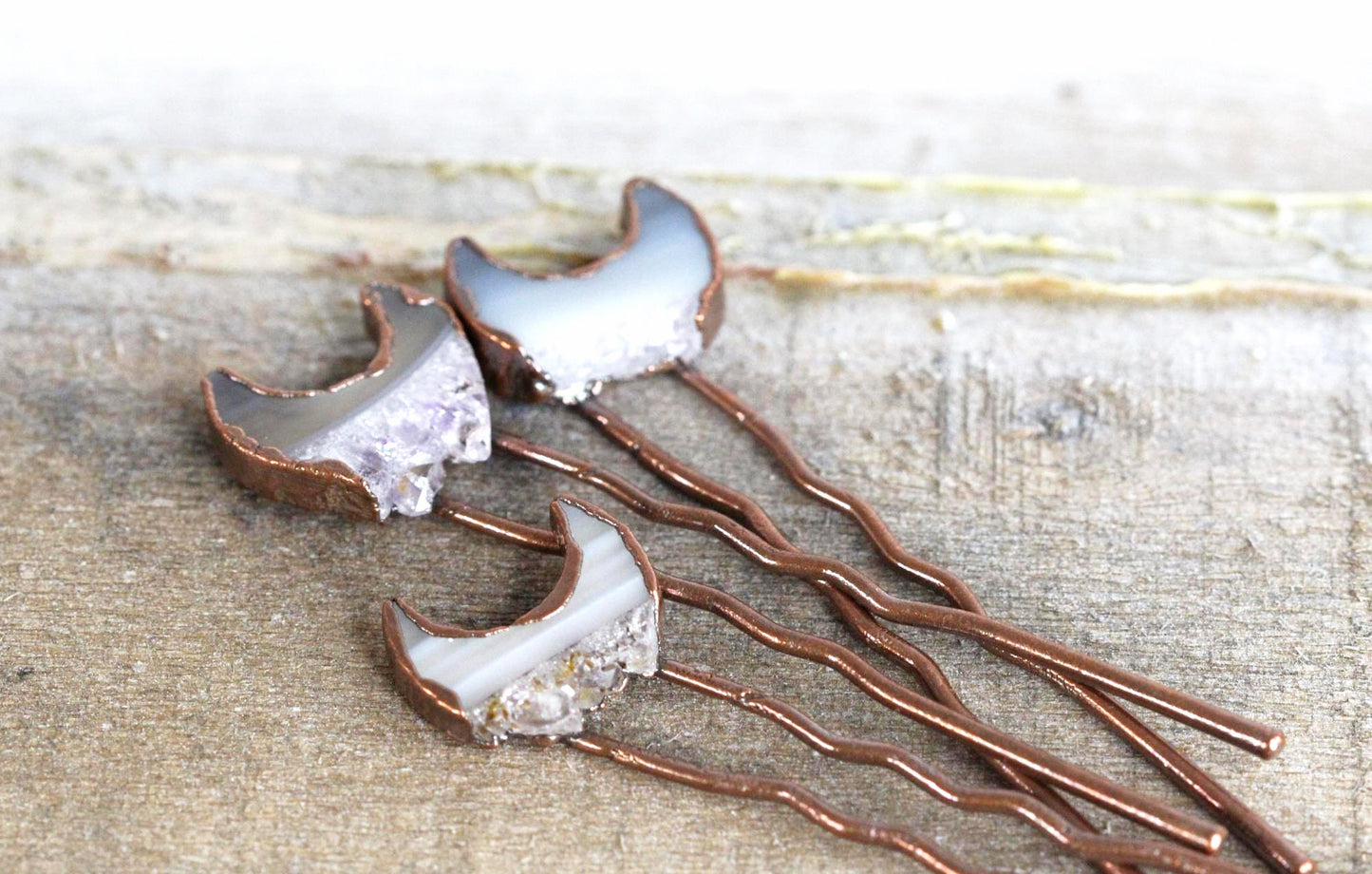 Amethyst Hair Pin - Small Hair Pin - Moon Hair Comb - Druzy Amethyst Slice
