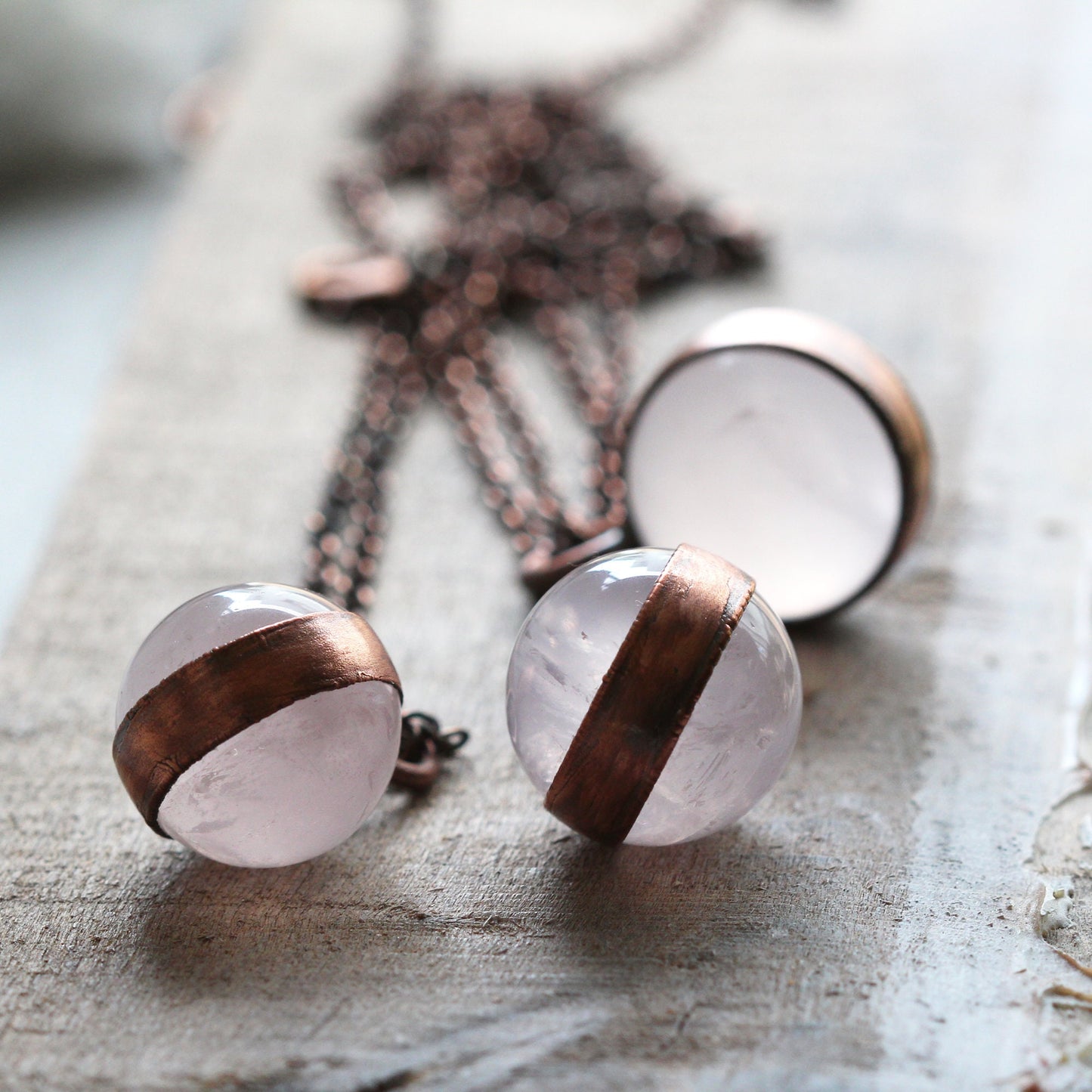 Rose Quartz Orb Necklace - Quartz Sphere Pendant - Pink Crystal Orb - Large Stone Layering Necklace