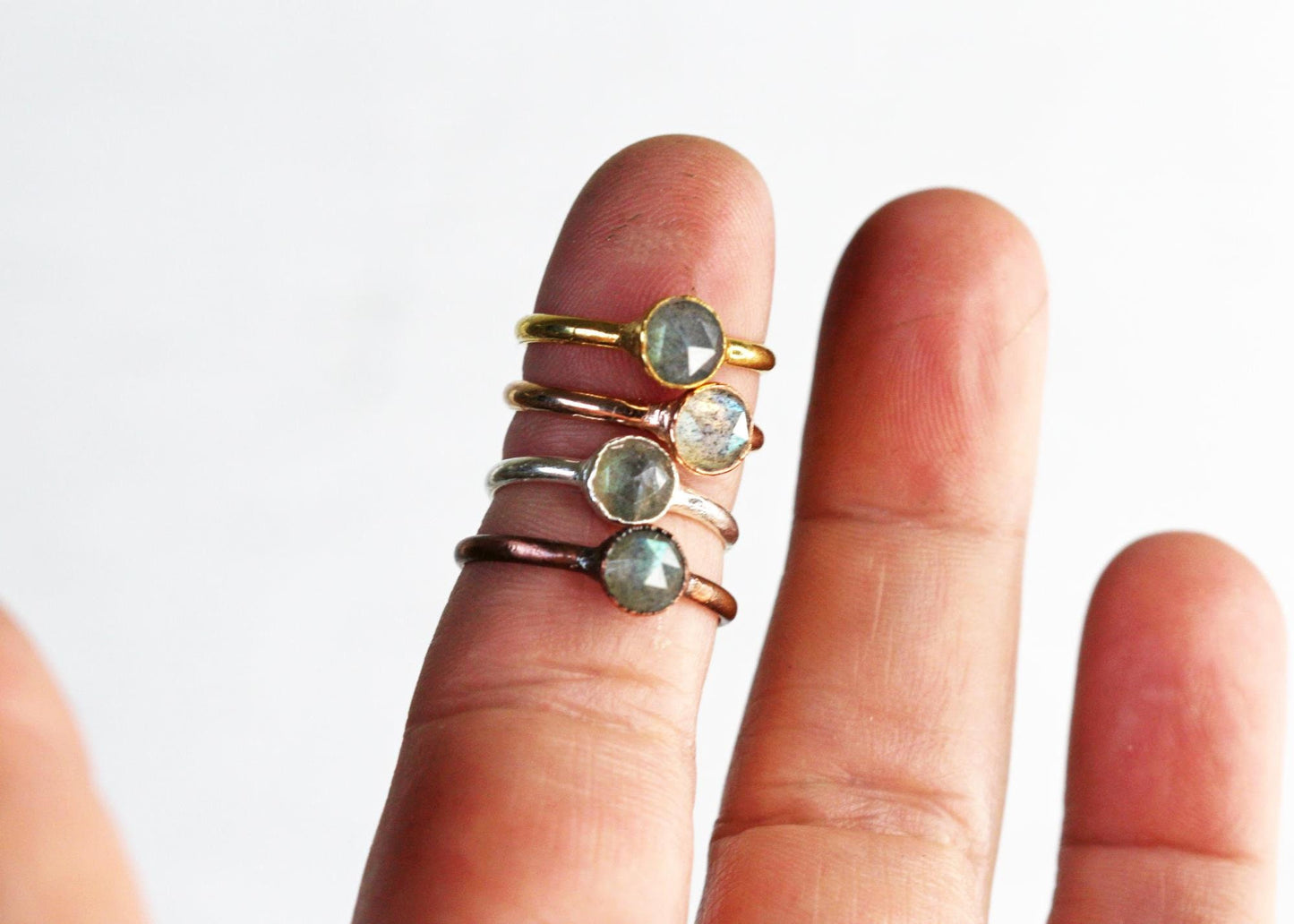 Labradorite Ring - Rose Cut Stone Ring - March Birthstone - Yellow Gold Vermeil