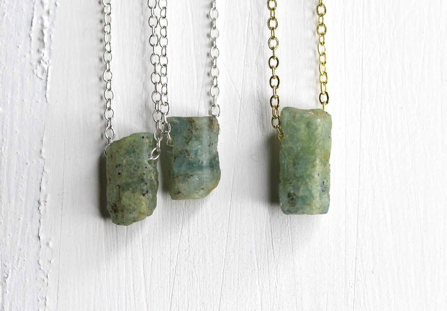 Raw Aquamarine Necklace - Raw Crystal Pendant - Sterling Silver - March Birthstone