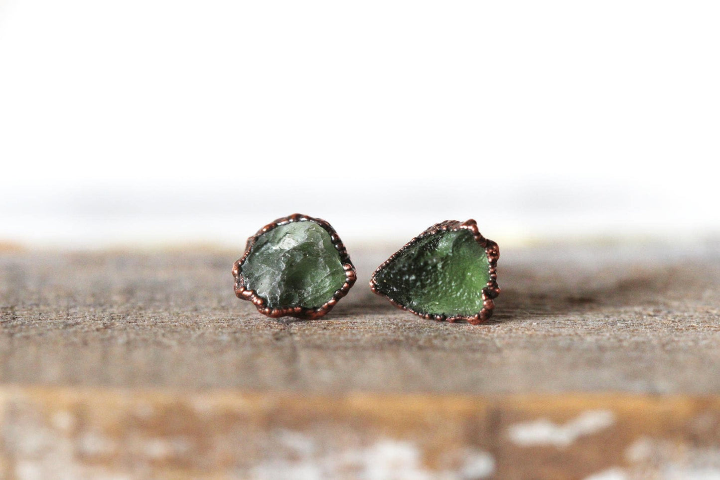 Moldavite Earrings - Sterling Silver Posts - Green Crystal Stud Earrings - Gold Moldavite Posts