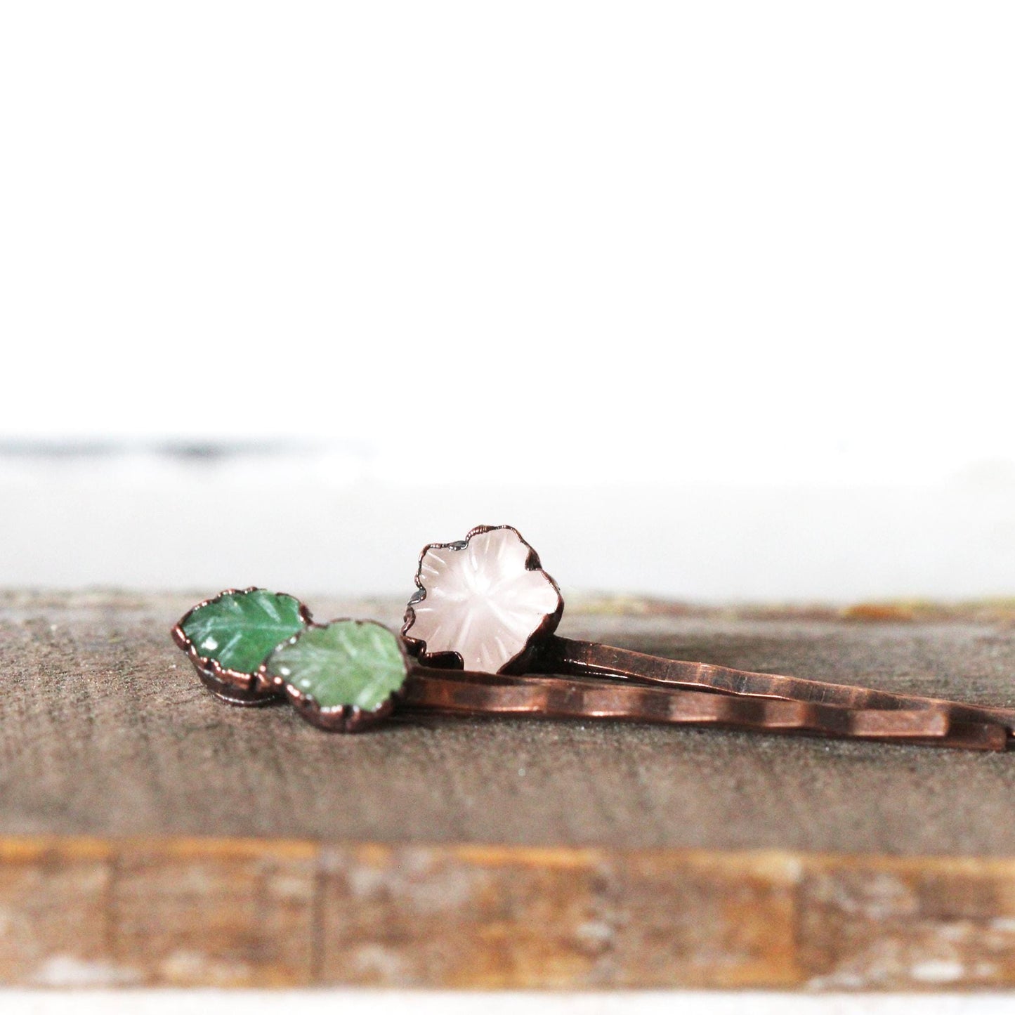 Rose Quartz Hair Pin - Floral Wedding Set - Spring Wedding