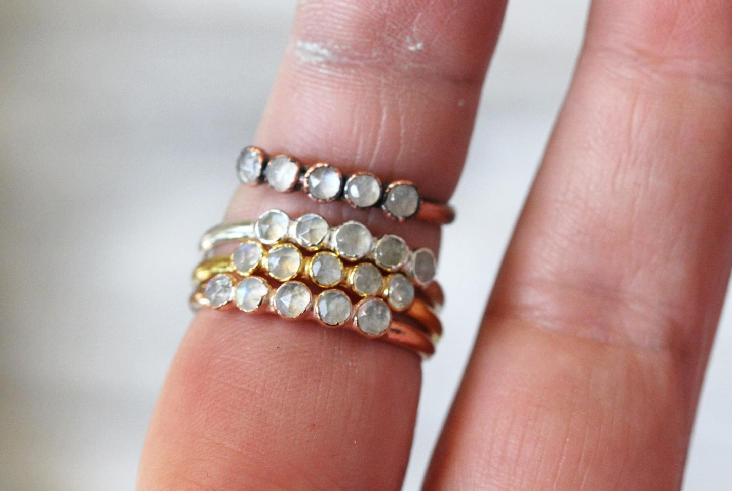 Moonstone Ring - June Birthstone Jewelry - Rainbow Moonstone