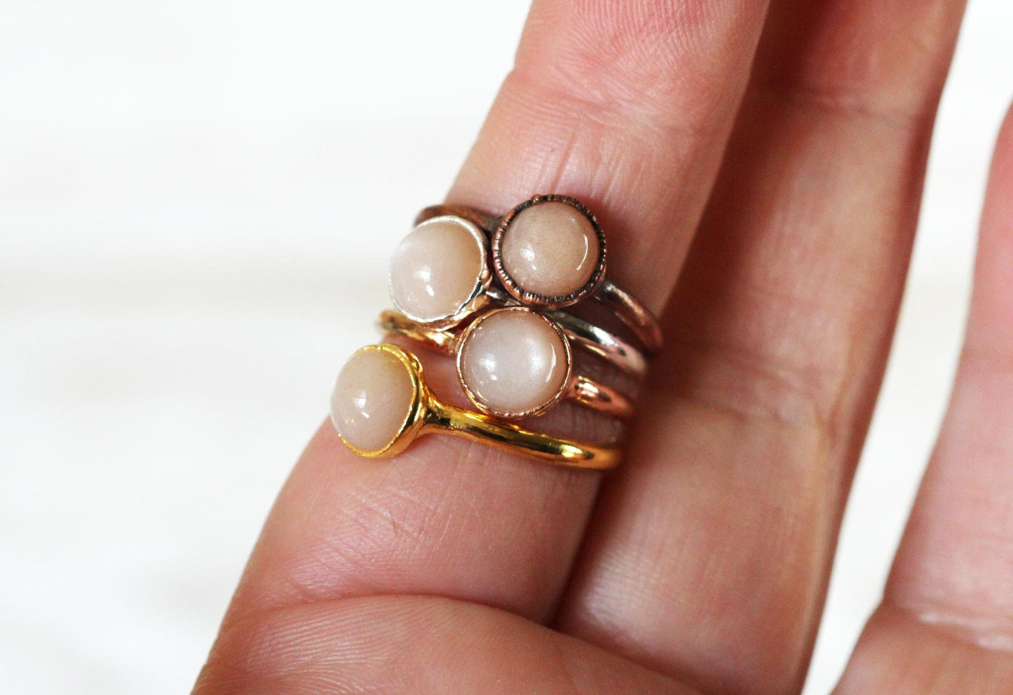 Peach Moonstone Ring - Moonstone Jewelry - June Birthstone