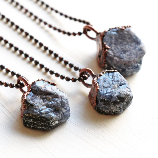 Raw Sapphire Necklace - Raw Gemstone Pendant - September Birthstone - Rough Crystal