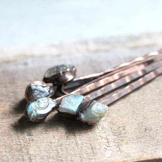 Labradorite Bobby Pin - Raw Stone Hair Pin - Wedding Hair Pin