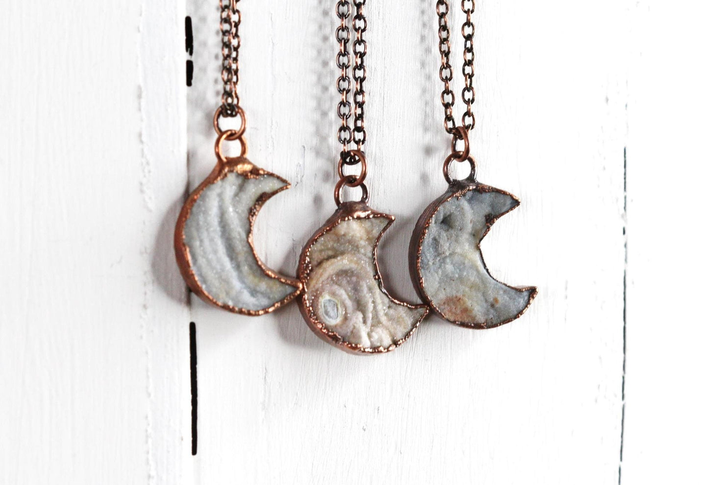 Crescent Moon Necklace - Raw Crystal Pendant - Half Moon Necklace - Druzy Crystal - Crescent Moon Jewelry