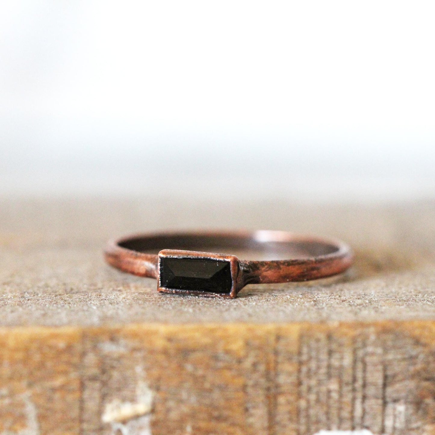 Black Onyx Ring - Stone Baguette - Copper or Silver