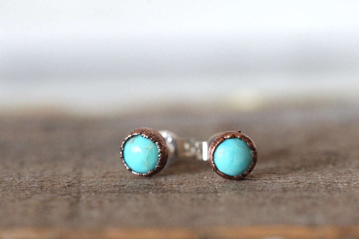 Turquoise Earrings - Natural Blue Stone Posts - Sterling Silver Studs