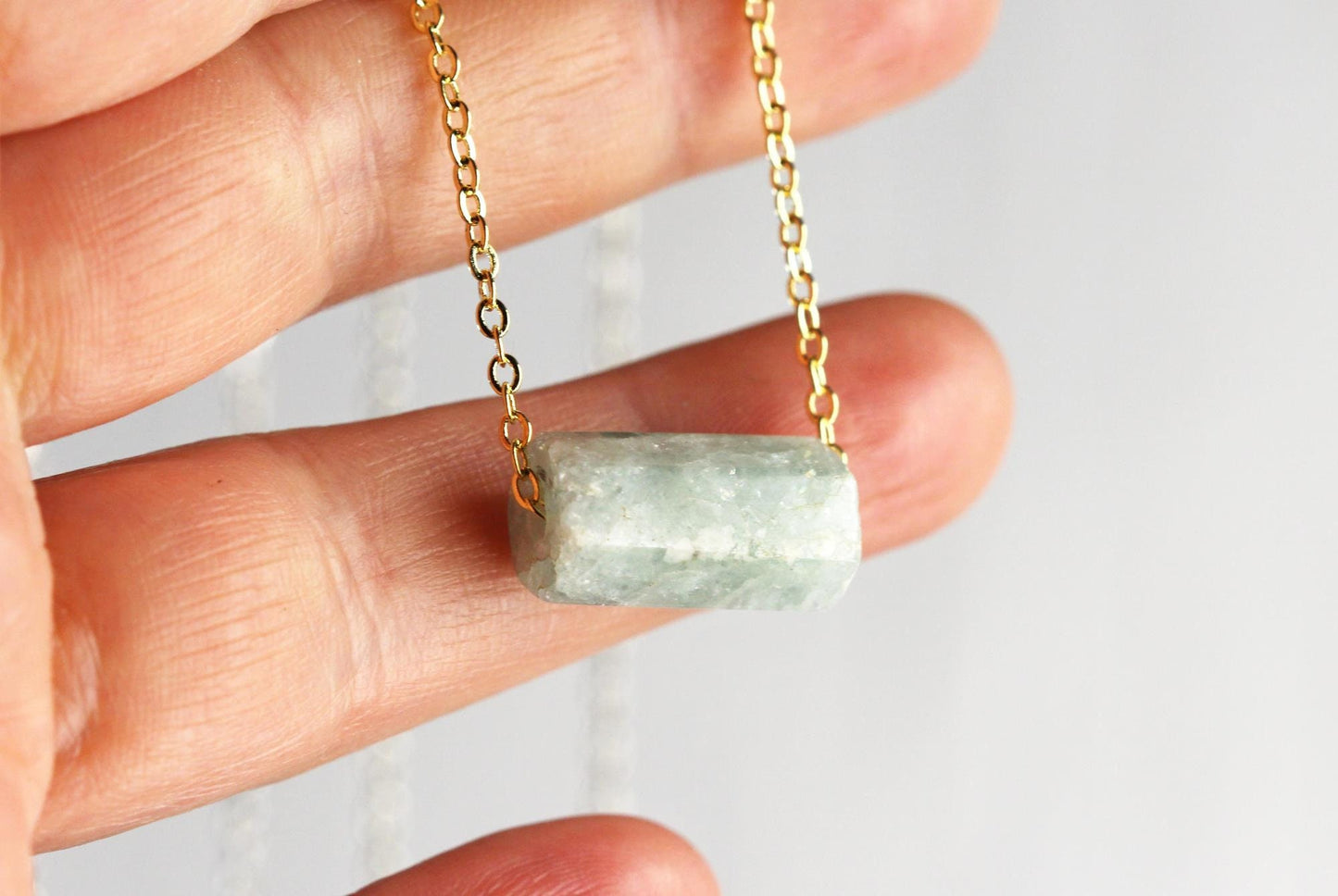 Aquamarine Necklace - Beaded Gemstone - Sterling Silver Jewelry - Minimalist Jewelry - Crystal Necklace