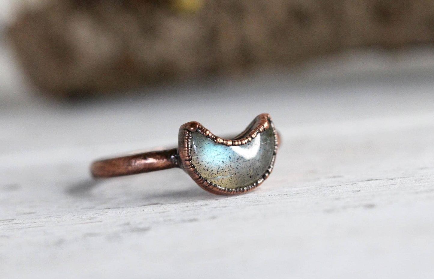 Crescent Moon Ring - Labradorite Half Moon - Made To Order