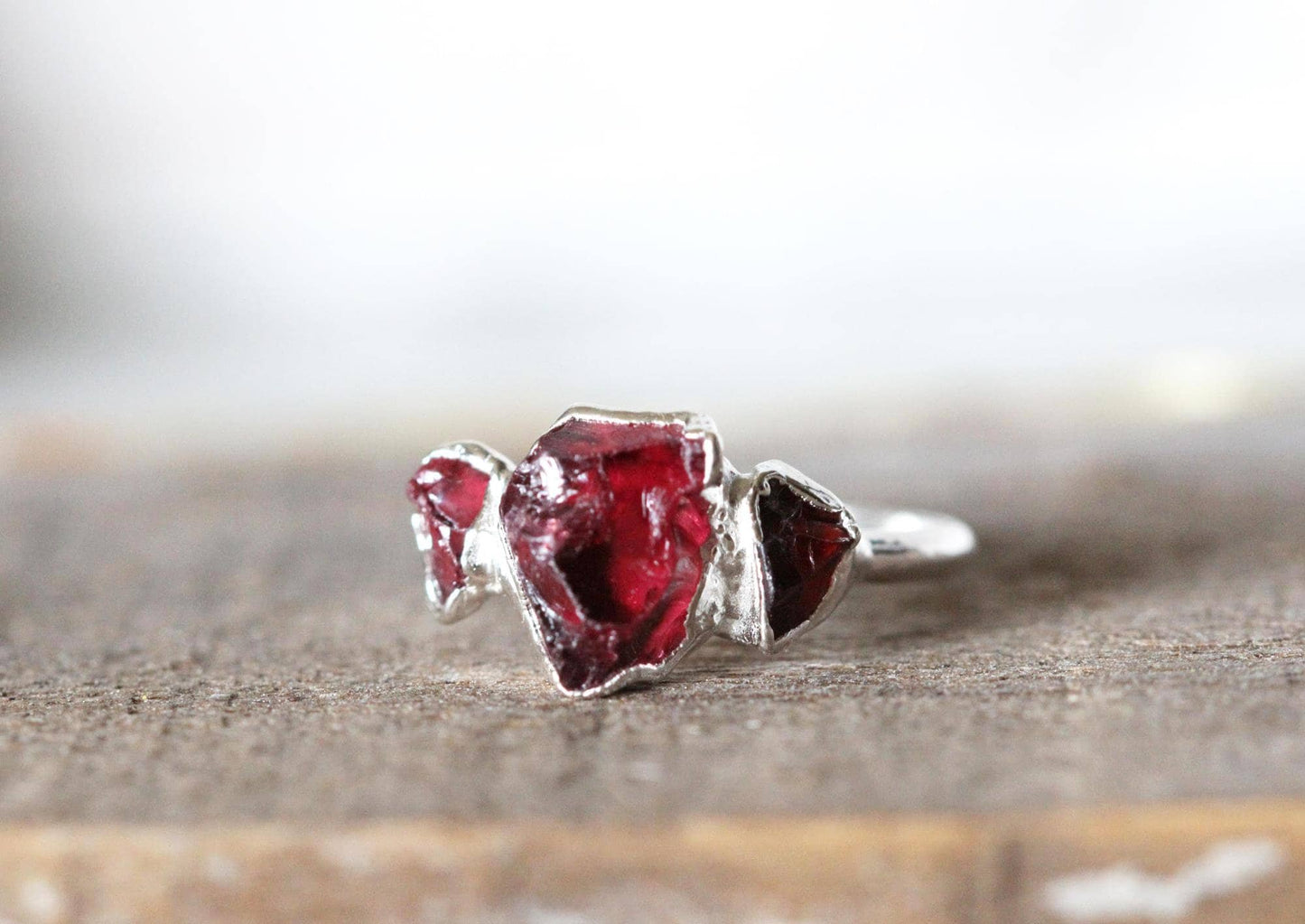 Garnet Ring - January Birthstone Gift - Multi Stone Ring - Electroformed Raw Crystal