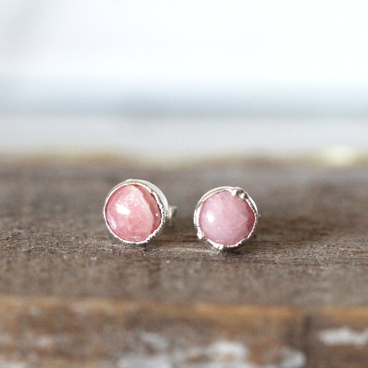 Rhodochrosite Earrings - Sterling Silver Posts - Pink Stone Studs - Sterling Silver Stud Earrings