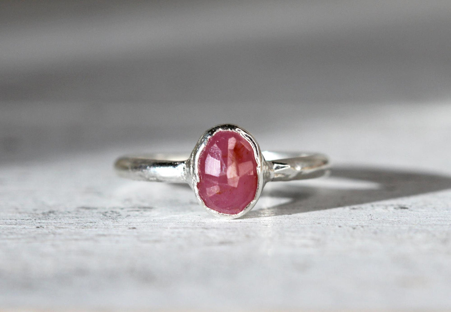 Pink Sapphire Ring - Simple Engagement - Faceted Birthstone Jewelry