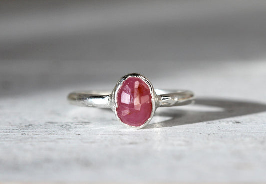 Pink Sapphire Ring - Simple Engagement - Faceted Birthstone Jewelry