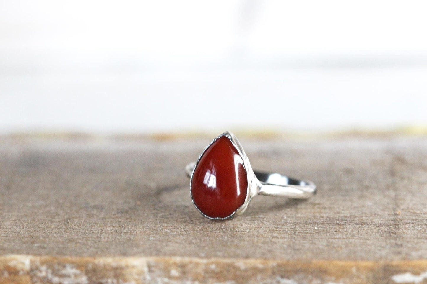 Carnelian Ring - Electroformed Copper Jewelry - Polished Orange Stone Ring