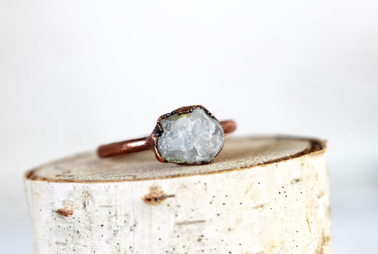Celestite Ring - Raw Stone Stacker - Natural Stone Jewelry