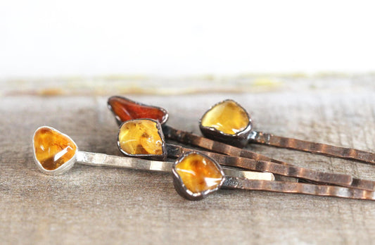 Citrine Bobby Pin - Crystal Hair Jewelry - November Birthstone