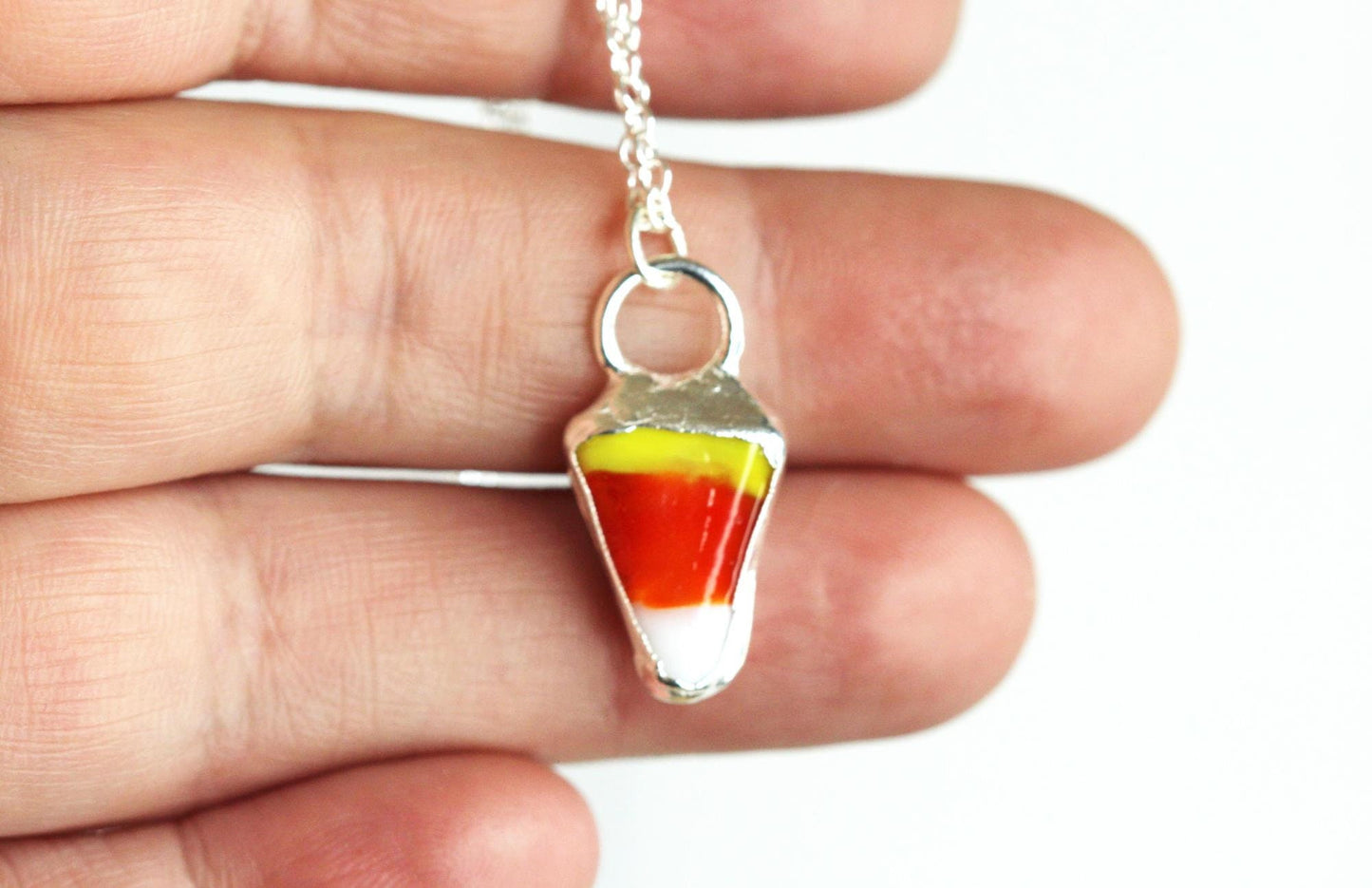Candy Corn Necklace - Halloween Jewelry - Sterling Silver Pendant