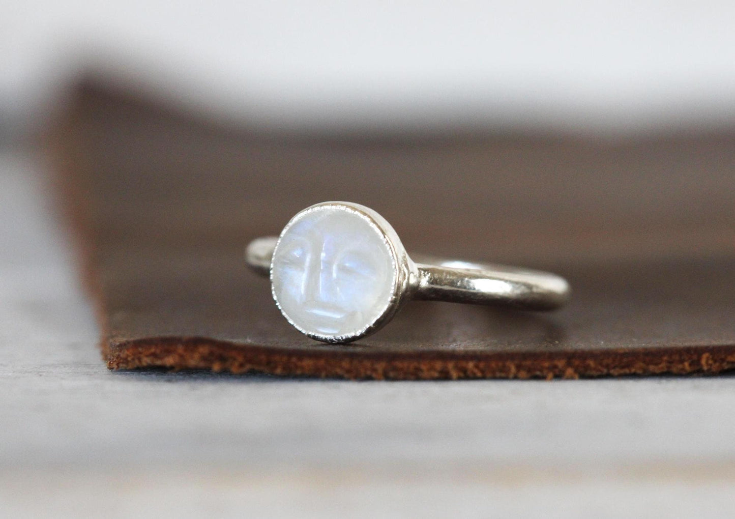 Moonstone Ring - Moon Face Ring - Man in the Moon - Carved Stone Ring