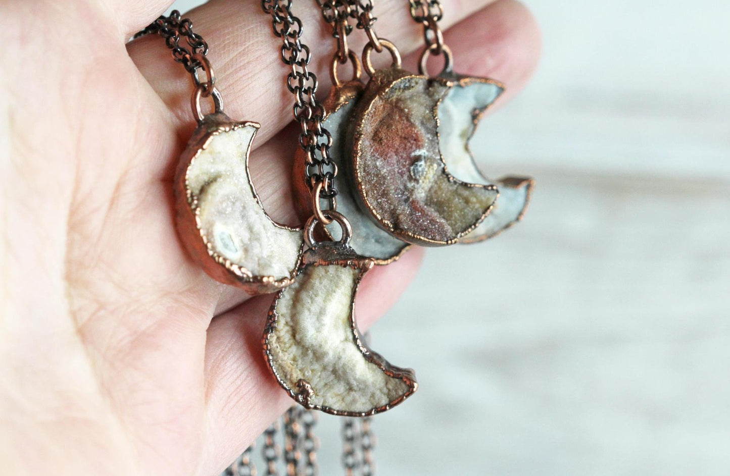 Crescent Moon Necklace - Raw Crystal Pendant - Half Moon Necklace - Druzy Crystal - Crescent Moon Jewelry