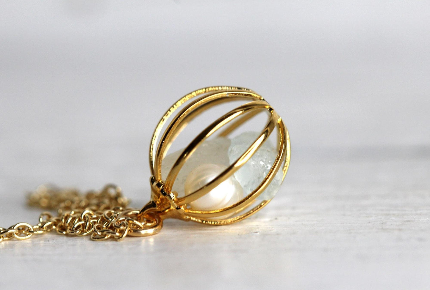 Mothers Day Necklace  - Birthstone Cage Necklace - Personalized Crystal Pendant