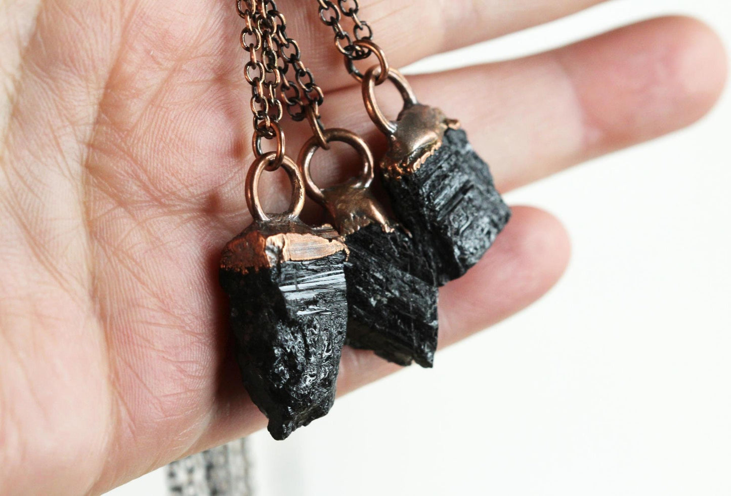 Black Tourmaline Necklace - Electroformed Copper Pendant - Crystal Layering Necklace