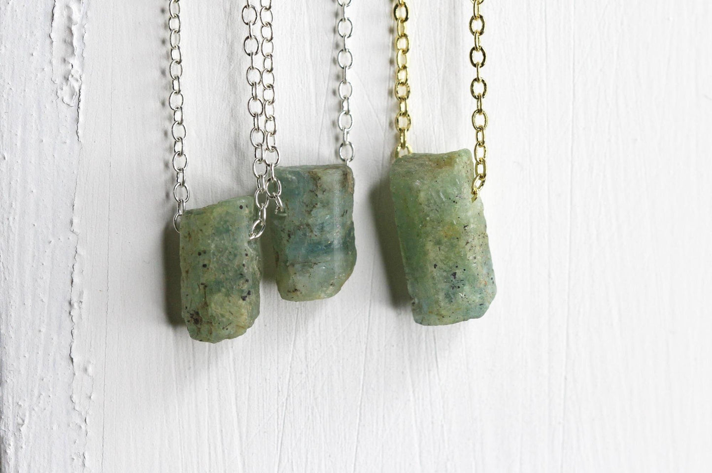 Raw Aquamarine Necklace - Raw Crystal Pendant - Sterling Silver - March Birthstone