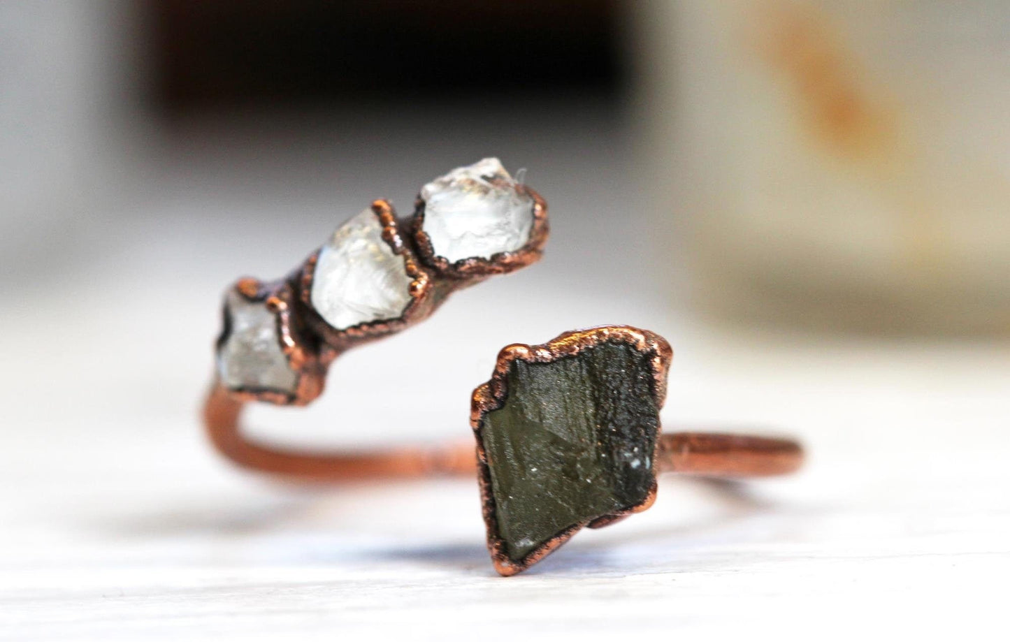 Moldavite Ring - Geekery Gift - Twist Ring - Tektite Jewelry - Genuine Moldavite