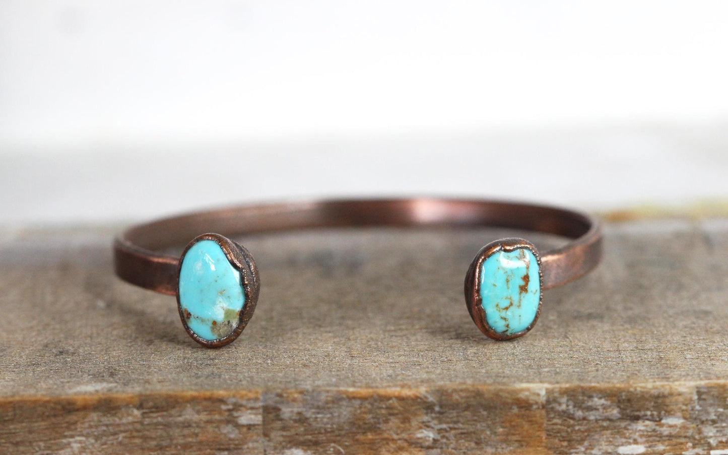 Turquoise Bracelet - Open Cuff - December Birthstone - Double Stone Bracelet