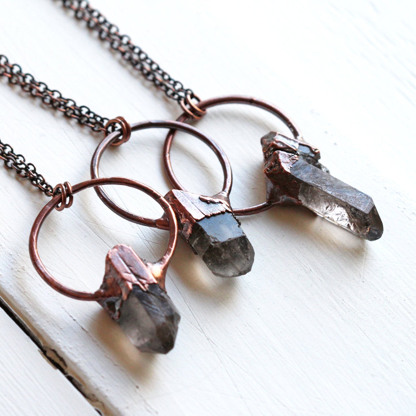 Smoky Quartz Pendant - Electroformed Copper - Crystal Point Necklace - Electroformed Raw Crystal