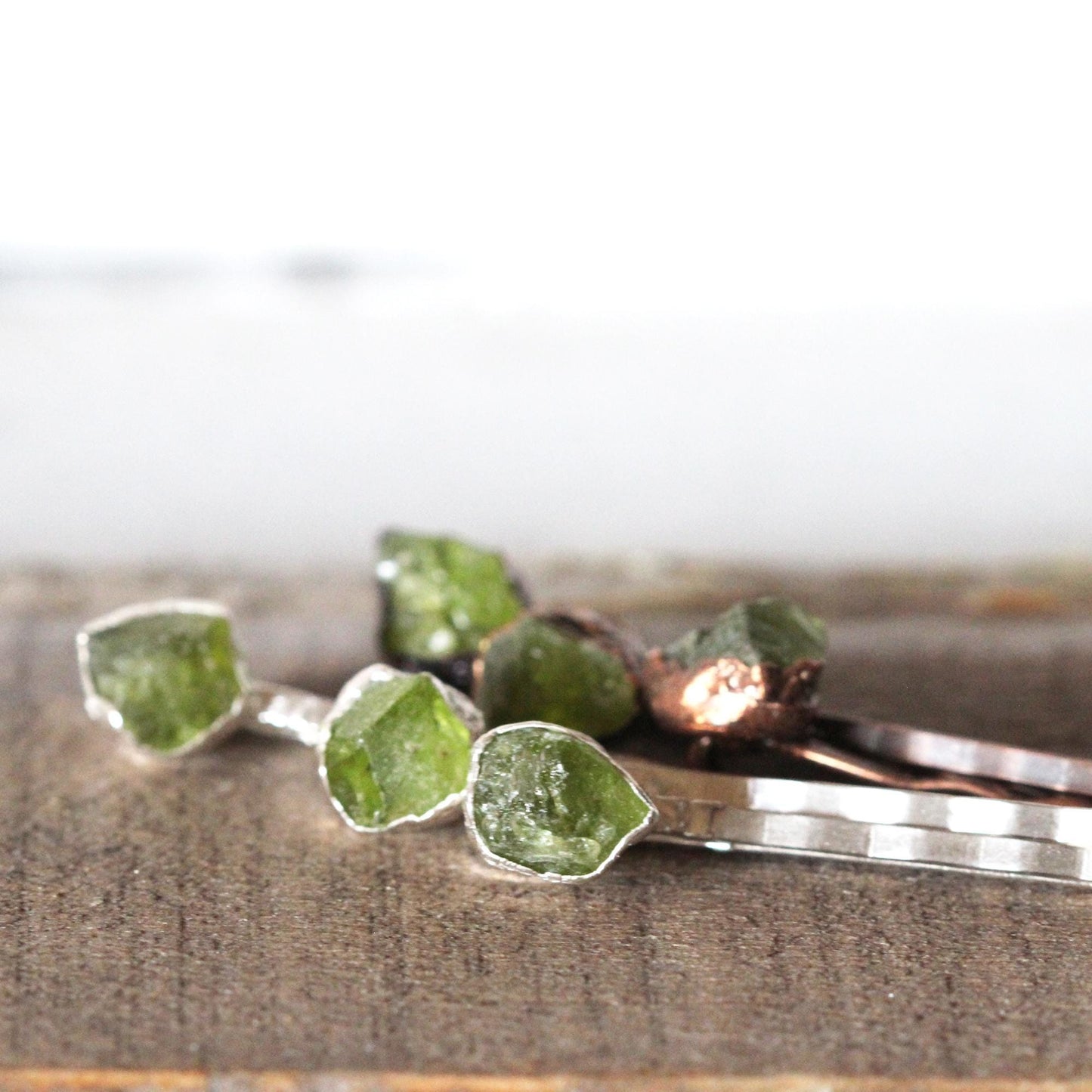 Stone Bobby Pin - Peridot Hair Pin - Copper Electroformed Jewelry - Hair Accessory